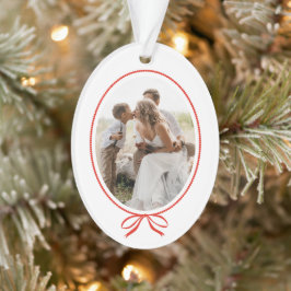 Simple Red Bow Oval Foto Christmas Ornament