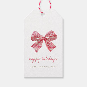 Simple Red Candy Stripe Bow Weihnachten Geschenkanhänger