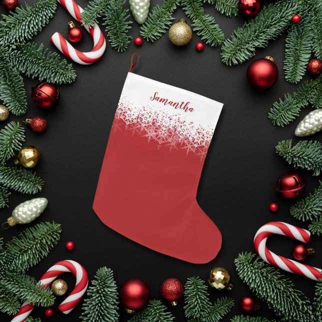 Simple Red Christmas Snowflake Ombre Großer Weihnachtsstrumpf (Von Creator hochgeladen)