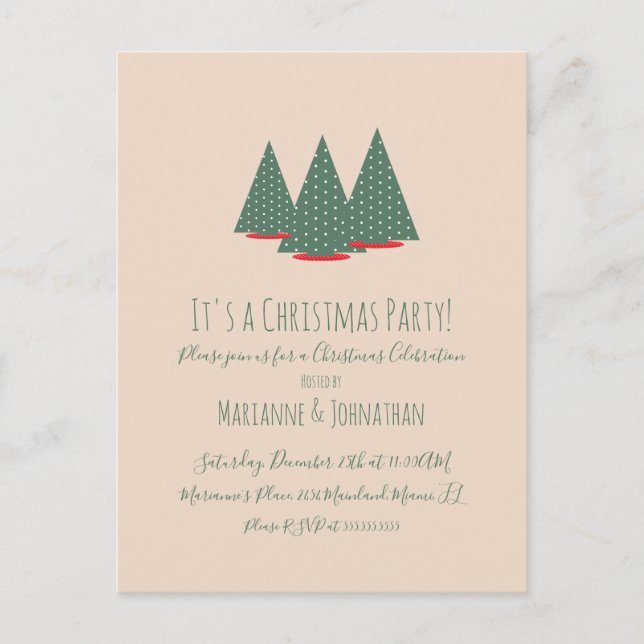 Simple Red Christmas Trees Party Postcard Postkarte (Vorderseite)