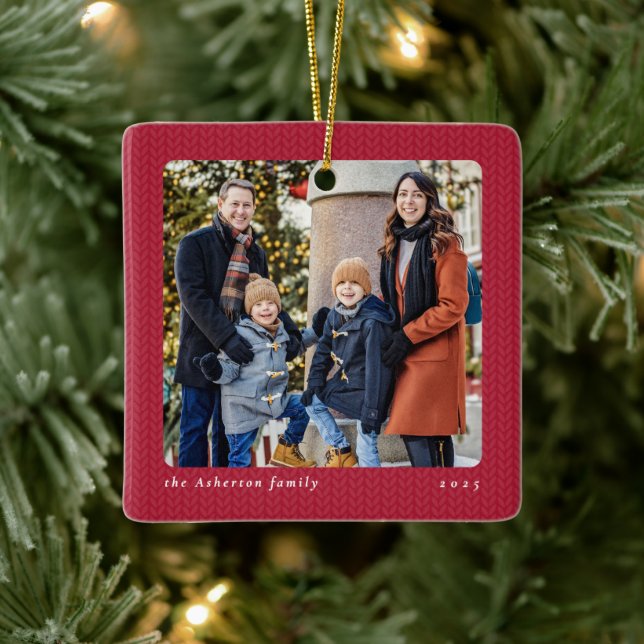 Simple red frame one photo Christmas Keramikornament (Baum)