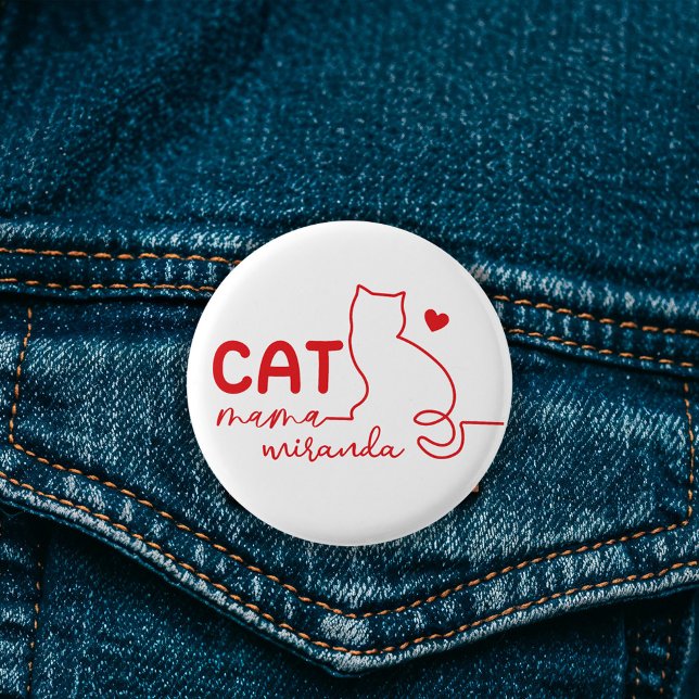 Simple Red Heart Cat Mom Mothers Day Button (Von Creator hochgeladen)