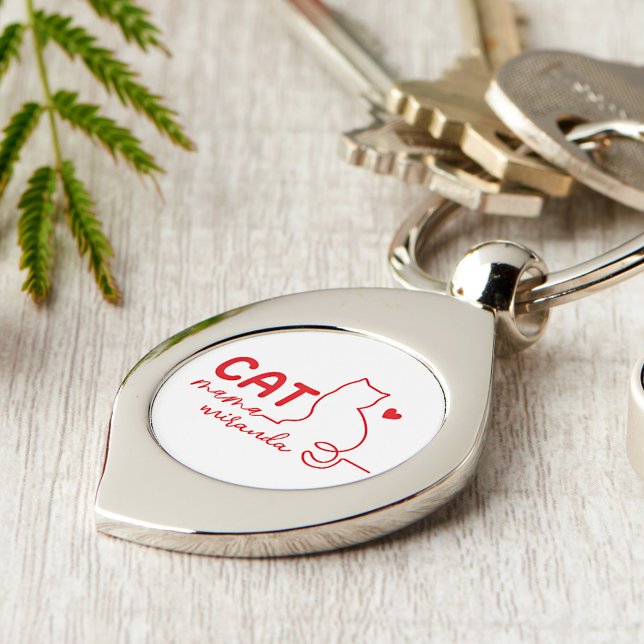 Simple Red Heart Cat Mom Mothers Day Schlüsselanhänger (Von Creator hochgeladen)