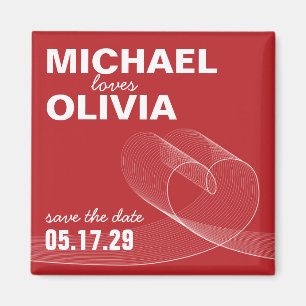 Simple Red Loopy Heart Liebe Lines Save the Date Magnet