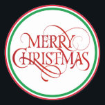 Simple Red Merry Christmas Elegant Runder Aufkleber<br><div class="desc">Perfekte Ergänzung zu Ihren Weihnachtskarten</div>