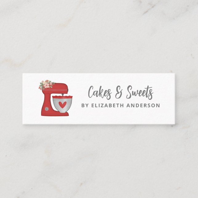Simple Red Mixer Floral Cake Bakery Business Card Mini Visitenkarte (Vorderseite)