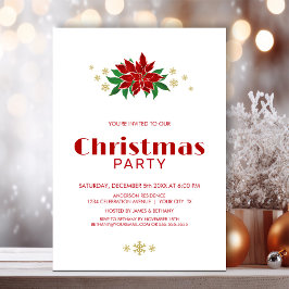 Simple Red Poinsettia Christmas Party Einladung