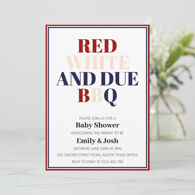 Simple Red White and Due 4. Juli Patriotic Einladung (Stehend Vorderseite)