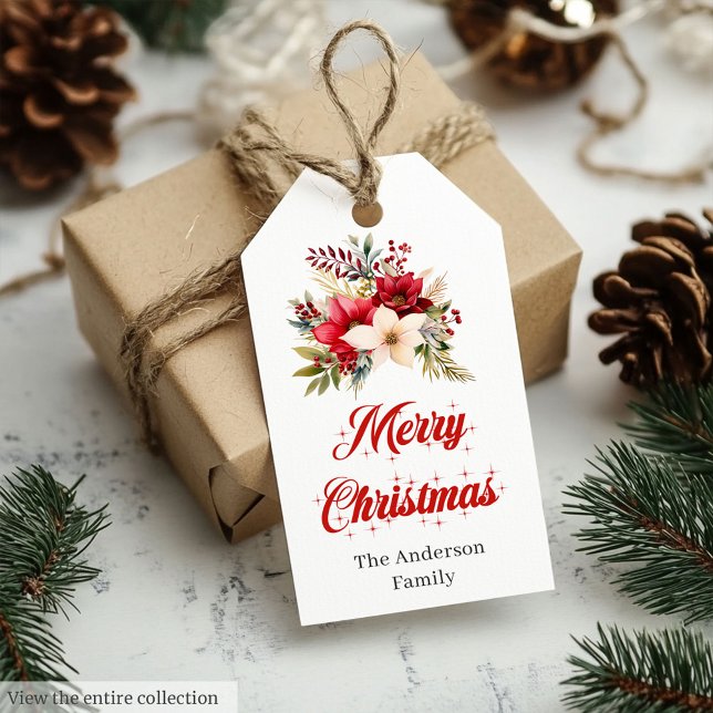 Simple Red White Poinsettia Custom Gift Tag Geschenkanhänger (Simple Red White Poinsettia Custom Gift Tag

)