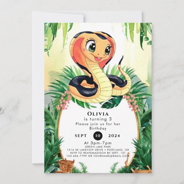 Simple Reptiles Snake Birthday Einladung (Vorderseite)