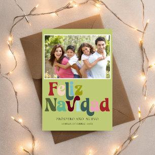 Simple Retro Feliz Navidad Foto Green Feiertagskarte