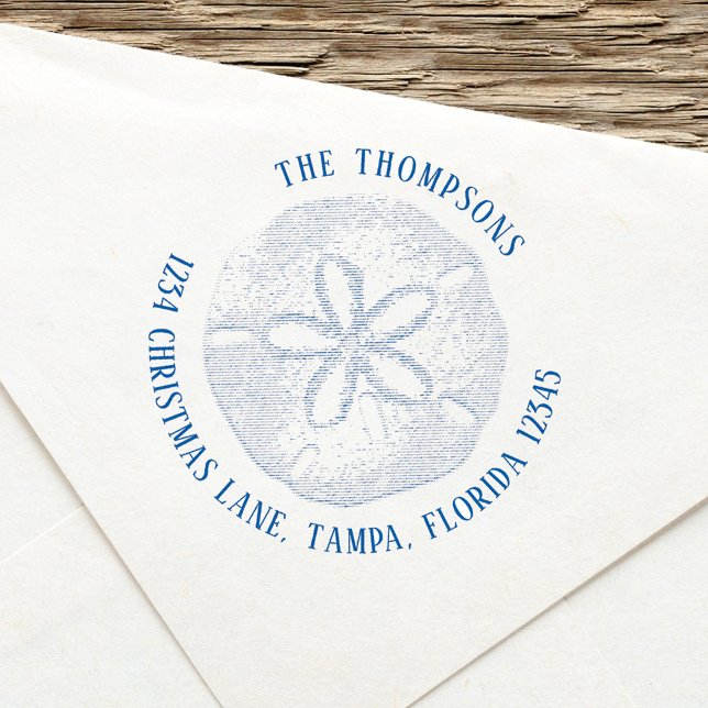 Simple Return Address Beach Coastal Sand Dollar Permastempel (Simple ocean beach sand dollar return address stamp with simple block style lettering. )