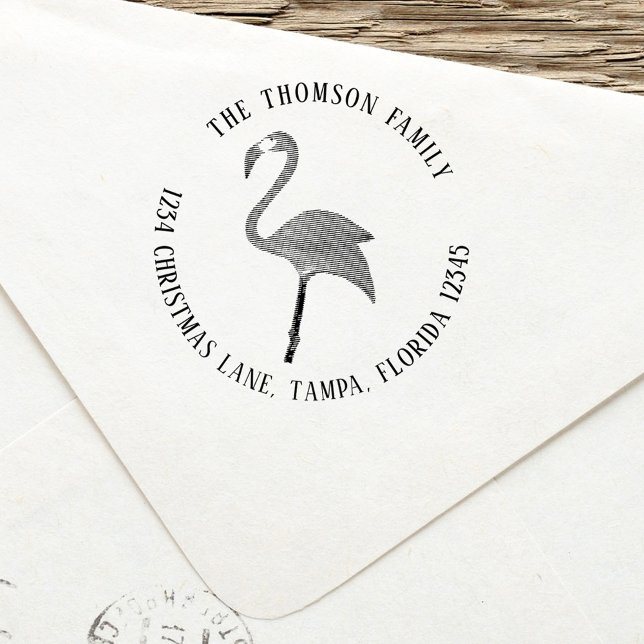 Simple Return Address Pink Flamingo Tropical  Permastempel (Cute simple pink flamingo tropical bird self inking stamp. )