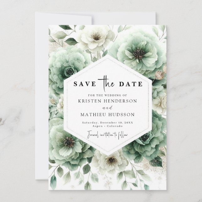 Simple Romantic Typografy Sage Green Wedding Save The Date (Vorderseite)