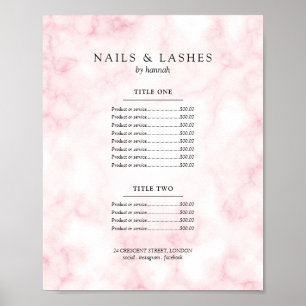 Simple Rose Gold Marble Price Menu Poster