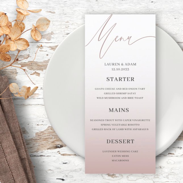 Simple Rose Gold  Wedding Dinner Menu Menükarte (Von Creator hochgeladen)