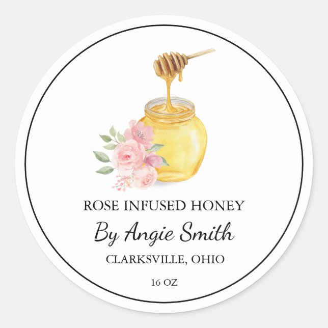 Simple Rose Infused Honey Label Runder Aufkleber (Vorderseite)