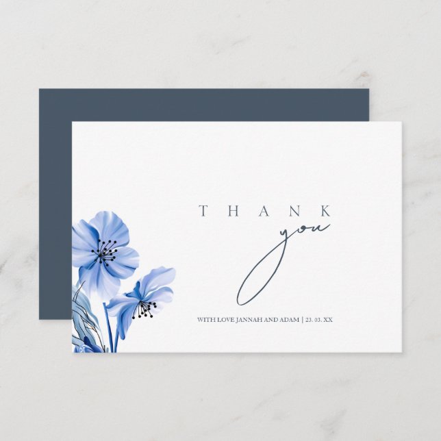 Simple Royal Blue Opulence Floral Wedding Dankeskarte (Vorne/Hinten)