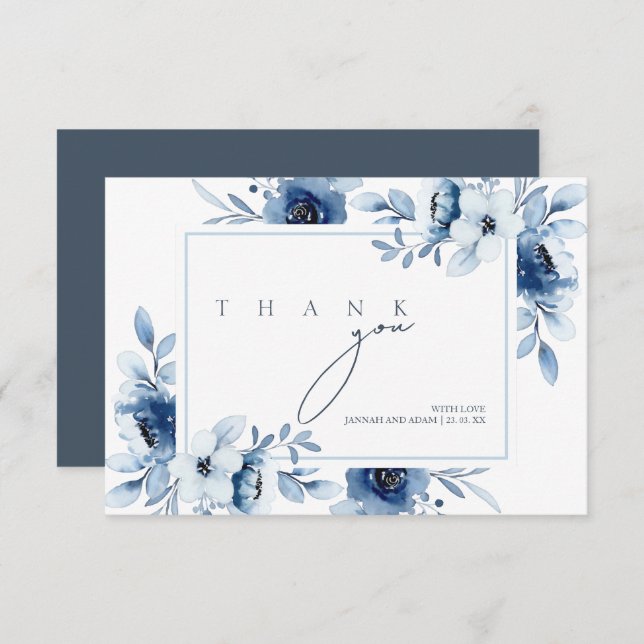 Simple Royal Blue Opulence Floral Wedding Dankeskarte (Vorne/Hinten)