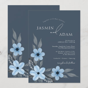 Simple Royal Blue Opulence Floral Wedding Einladung