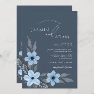 Simple Royal Blue Opulence Floral Wedding Einladung