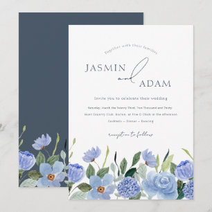 Simple Royal Blue Opulence Wildblumen Hochzeit Einladung