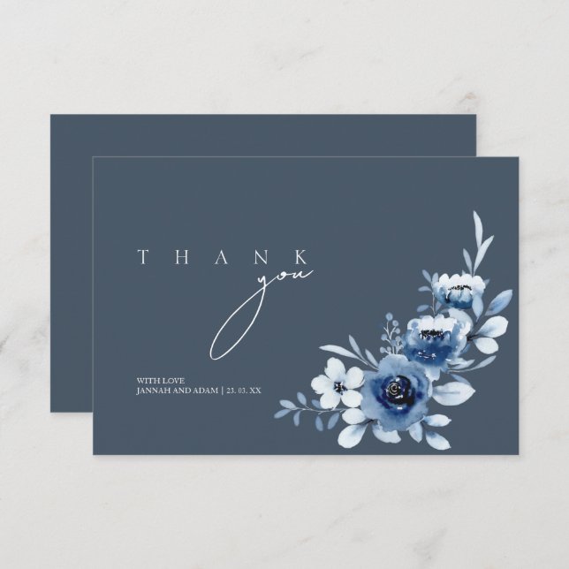 Simple Royal Blue Rose Floral Wedding Dankeskarte (Vorne/Hinten)