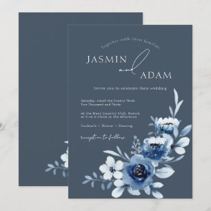 Simple Royal Blue Rose Floral Wedding Einladung