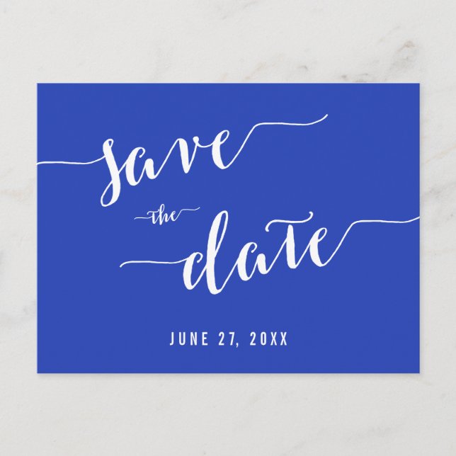 Simple Royal Blue Save the Date Postkarten (Vorderseite)