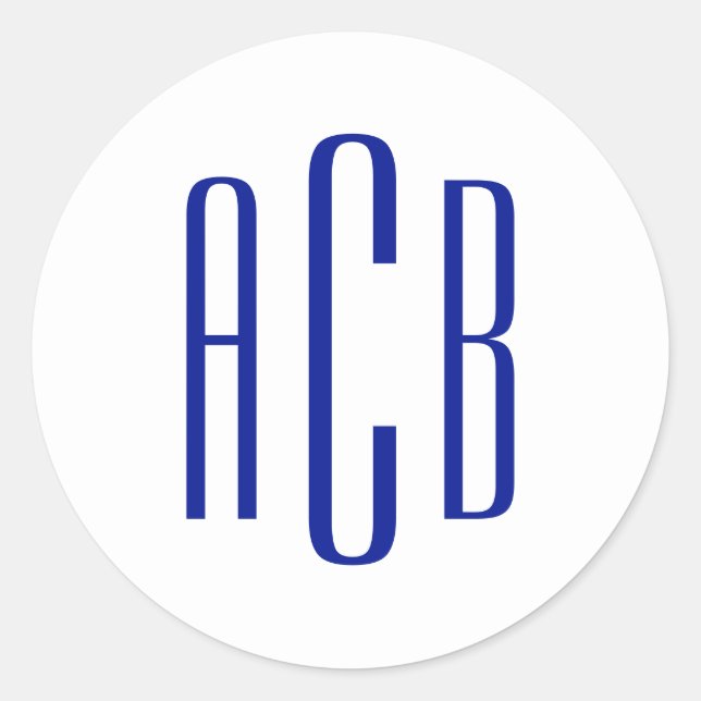 Simple Royal Blue Three Letter Monogram Runder Aufkleber (Vorderseite)