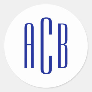 Simple Royal Blue Three Letter Monogram Runder Aufkleber