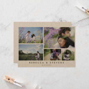 Simple Rustic Kraft Photo Collage Script Wedding Einladung