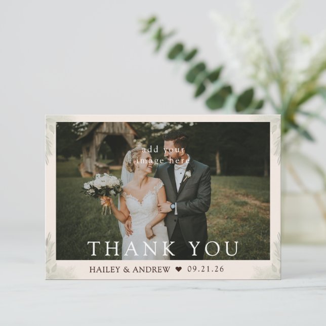 Simple Rustic Watercolor Minimalist Wedding Dankeskarte (Stehend Vorderseite)