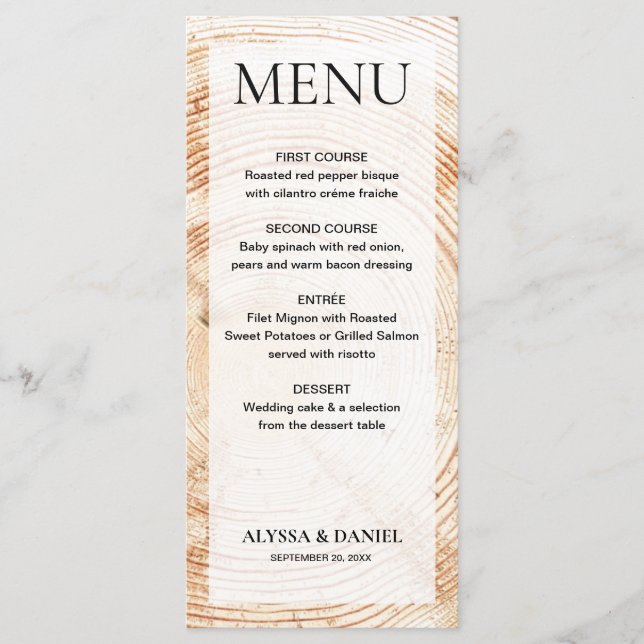 Simple Rustic Wedding Wood Tree bark Customizable Menükarte (Vorderseite)