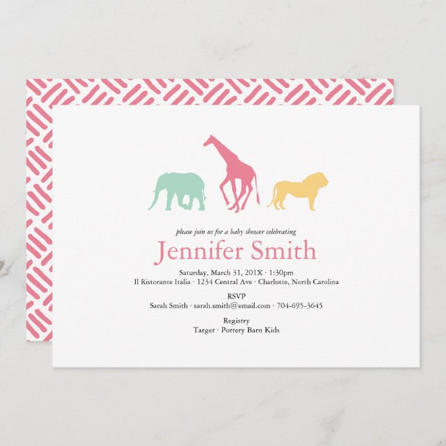 Simple Safari Animal Silhouette Girl Baby Dusche Einladung (Vorne/Hinten)