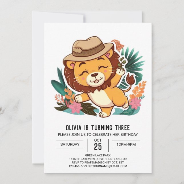 Simple Safari Lion Digital Geburtstag Einladung (Vorderseite)