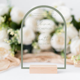 Simple Sage Green Border Script Wedding Arch Acryleinladungen