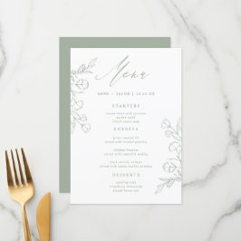 Simple Sage Green Greenery Boho Floral Wedding Menükarte