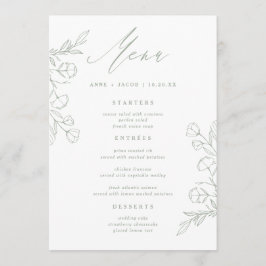 Simple Sage Green Greenery Boho Floral Wedding Menükarte