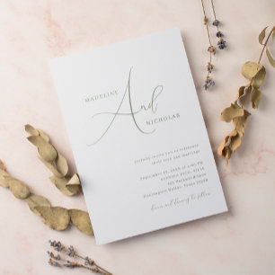 Simple Sage Green Minimalistisch Script Wedding Einladung