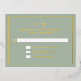 Simple Sage Green Monogram Elegant Wedding UAWG Folie Einladungspostkarte