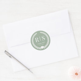 Simple Sage Green Monogram Wedding Runder Aufkleber