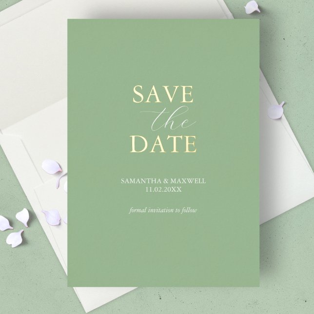 Simple Sage Green Save the Date Wedding Folieneinladung (sage green gold foil save the date minimalistic card )