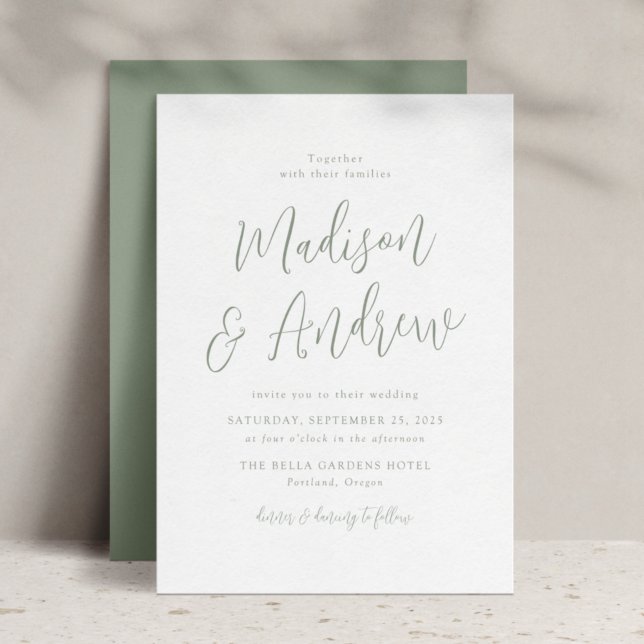 Simple Sage Green Script Wedding Einladung (Von Creator hochgeladen)