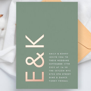 Simple Sage Green Ultra Monogram Wedding ROSE GOLD Folieneinladung