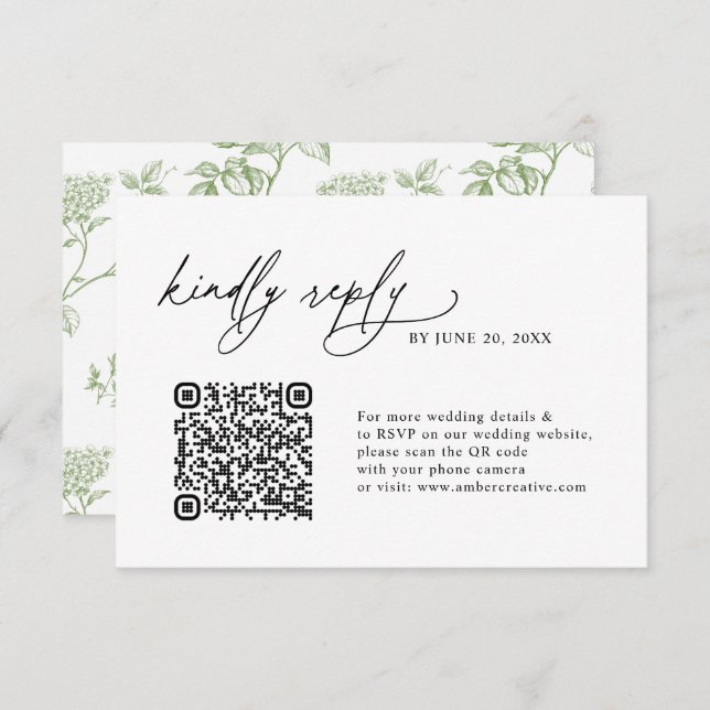 Simple Sage Minimalist QR code Wedding RSVP Cards (Vorne/Hinten)