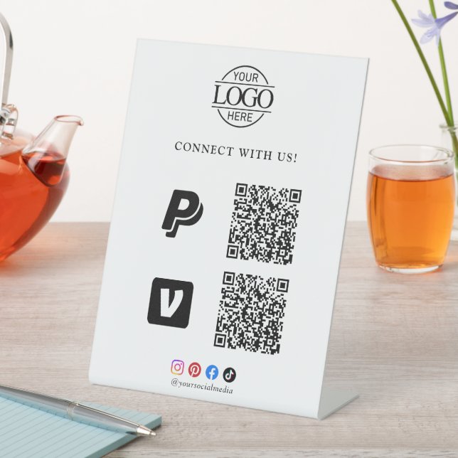 Simple Scan To Pay Business Logo Qr Code Tabletop Sockelschild (In Situ)