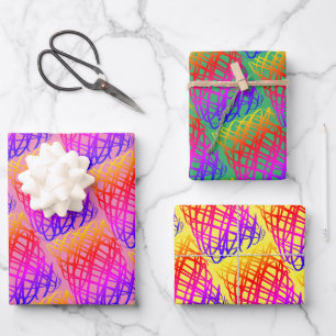 Simple Scribble   Rosa, grüne, gelbe Hintergründe Geschenkpapier Set