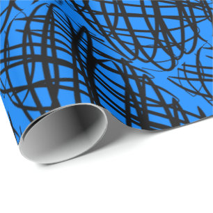 Simple Scribble Schwarz angeekelt Blau Geschenkpapier