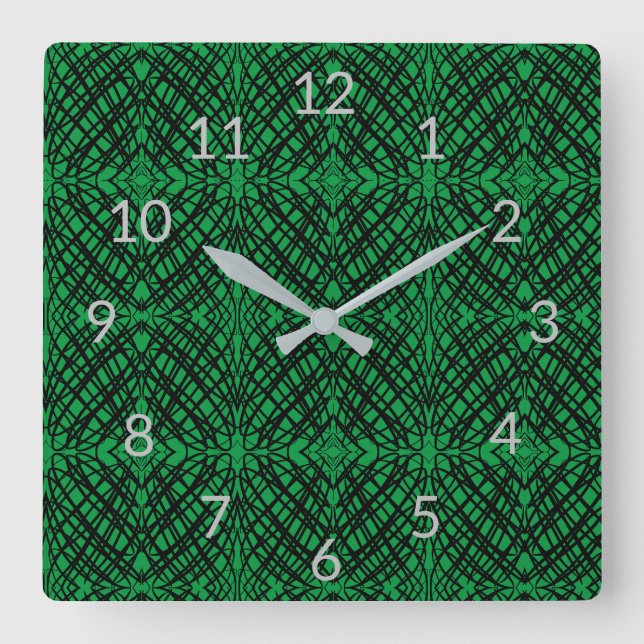Simple Scribble | Spiegelung | Grün |  Quadratische Wanduhr (Vorderseite)